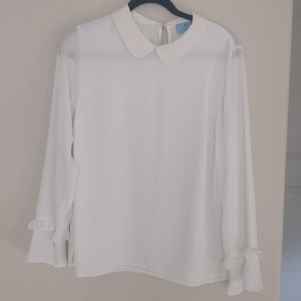 Cece white pearl collard blouse